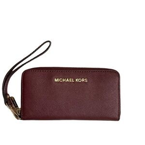 Michael kors burgandy red zipper wristlet wallet clutch